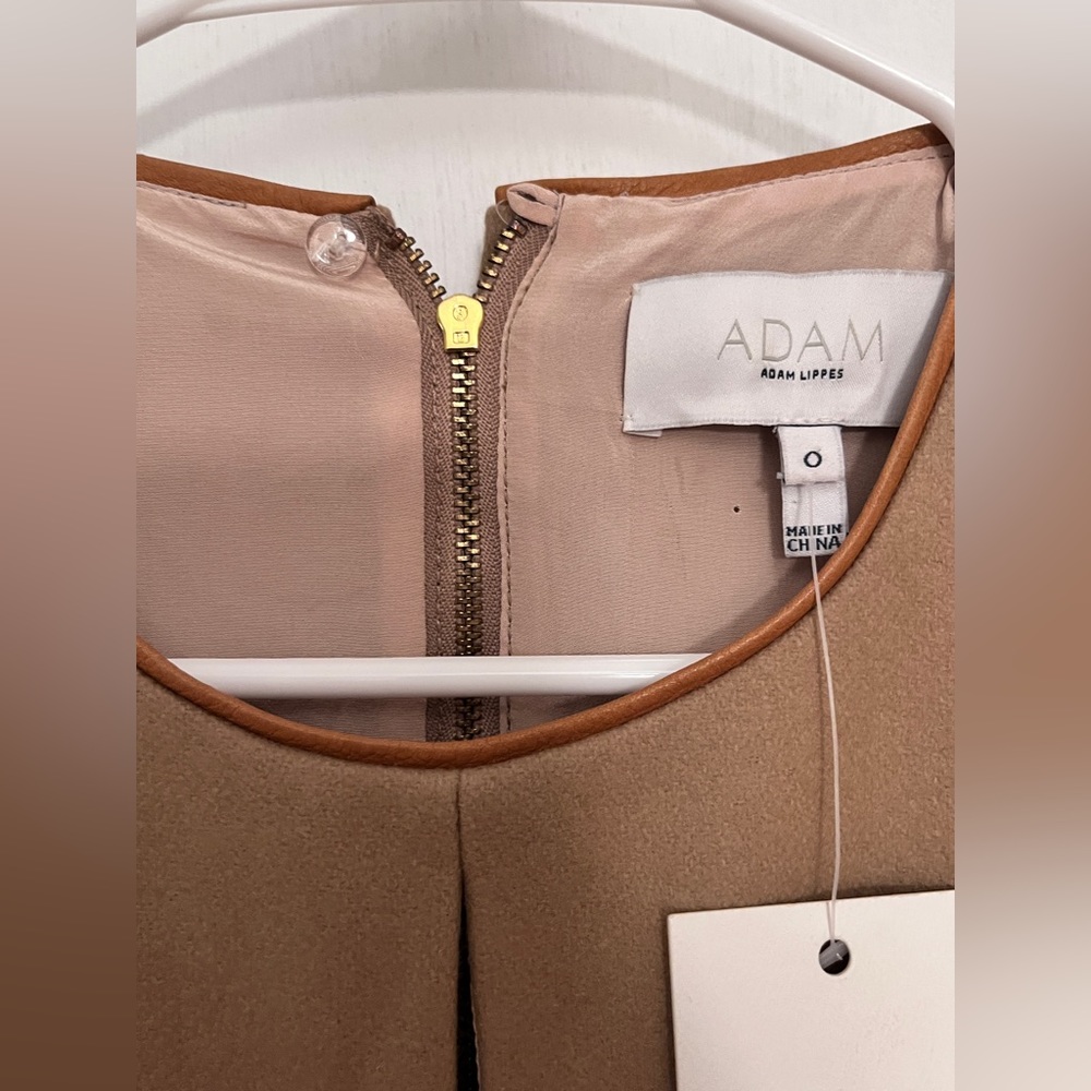 Adam Lippes - Brown Wool Midi Dress W/ Leather Trim size 0 - Picture 8 of 11